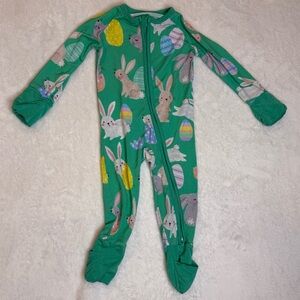 Little Sleepies Teal Bunny and Egg Print Footie Easter Sleeper 0-3 Pajamas